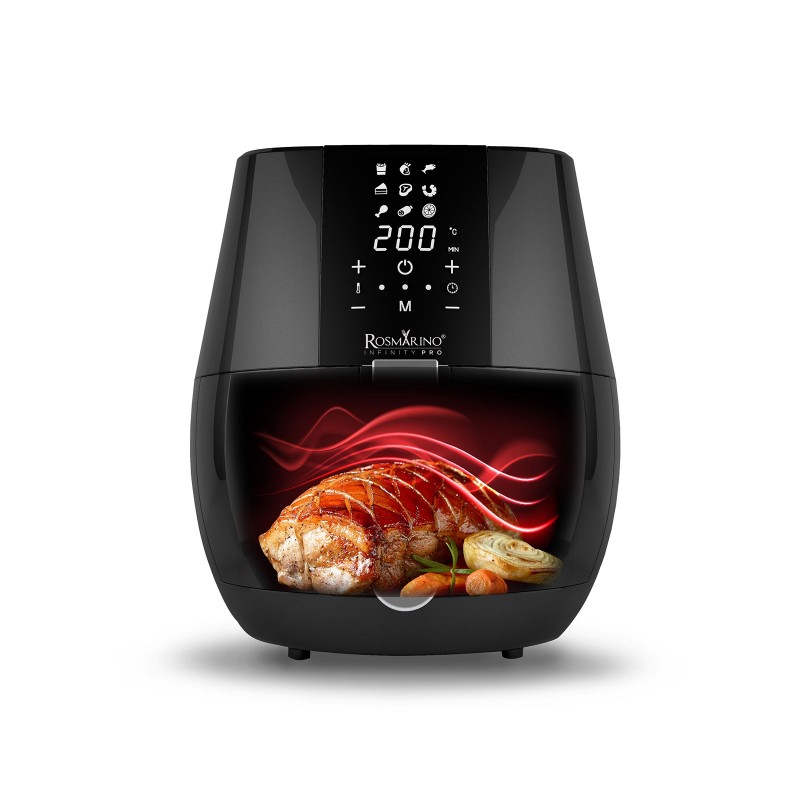 Manje kalorija i više hrskavosti! Friteza Rosmarino Infinity PRO će vas oduševiti zdravim revolucionarnim načinom prženja namirnica na vrućem vazduhu, čime se štedi na kalorijama i ulju, ali se čuva ukus i tekstura pržene hrane. Tehnologija sa 9 programa i LED ekranom omogućava brz odabir i pripremu omiljenih krompirića, ribljih štapića, prženih pilećih bataka i svih prženih slatkih poslastica sa čak 85% manje masnoće. Najlakši put do omiljene hrane bez griže savesti i manji broj kalorija!