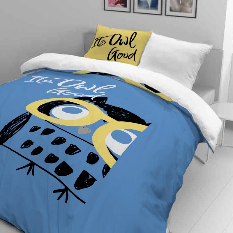 Dečija pamučna posteljina Svilanit Happy Owl - plava