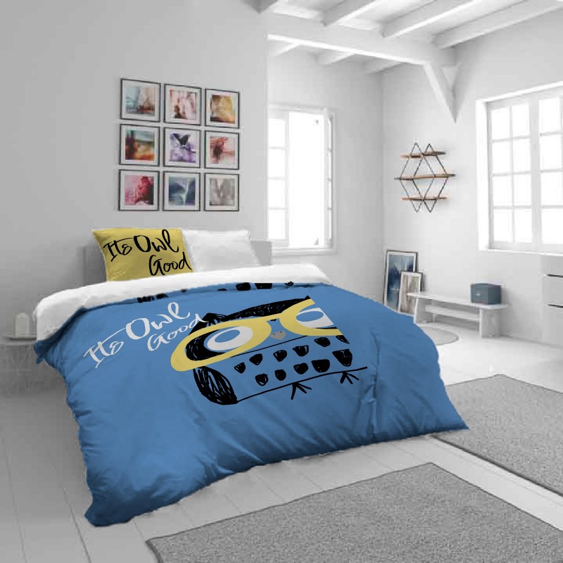 Dečija pamučna posteljina Svilanit Happy Owl - plava