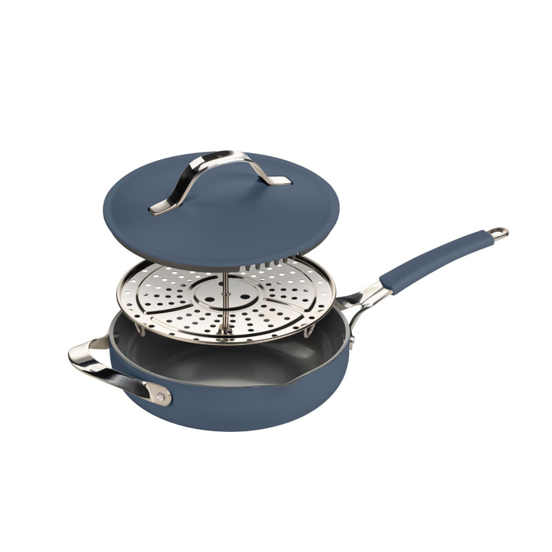 Tiganj za kuvanje na pari, sotiranje i prženje Rosmarino Chef’s Choice All-in-One, 24 cm – plava