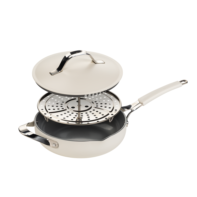 Tiganj za kuvanje na pari, dinstanje i prženje Rosmarino Chef’s Choice All-in-One, 24 cm – bež
