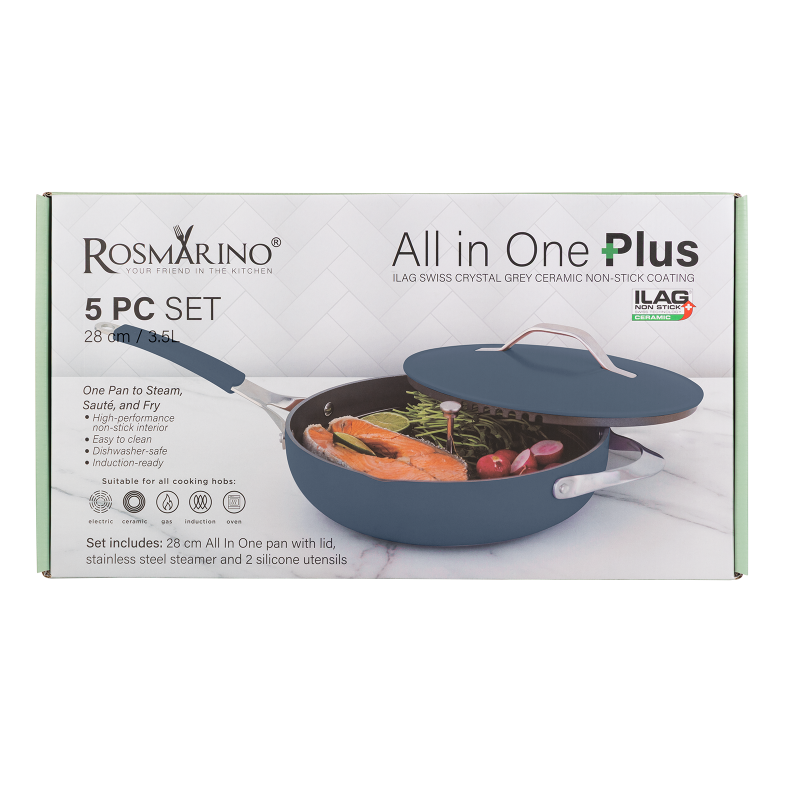 Tiganj za kuvanje na pari, sotiranje i prženje Rosmarino Chef’s Choice All-in-One, 24 cm – plava