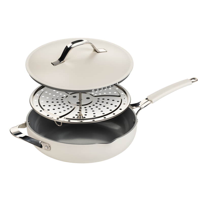 Tiganj za kuvanje na pari, sotiranje i prženje Rosmarino Chef’s Choice All-in-One, 28 cm – bež