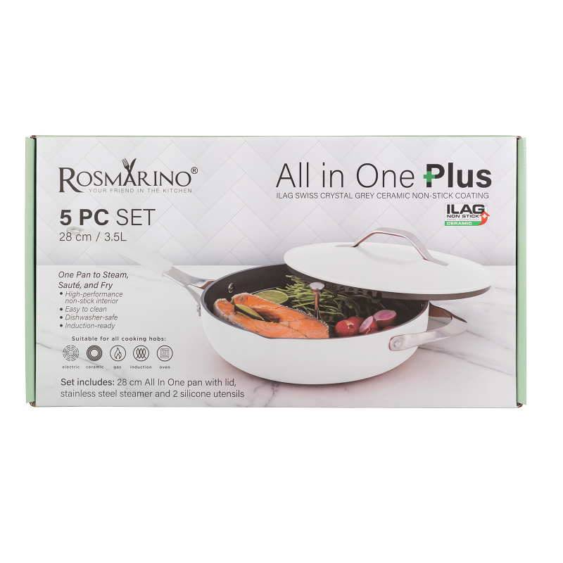 Tiganj za kuvanje na pari, sotiranje i prženje Rosmarino Chef’s Choice All-in-One, 28 cm – bež