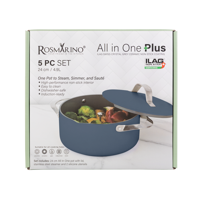 Lonac za kuvanje na pari, dinstanje  i prženje Rosmarino Chef's Choice All-in-One, 24 cm – plava
