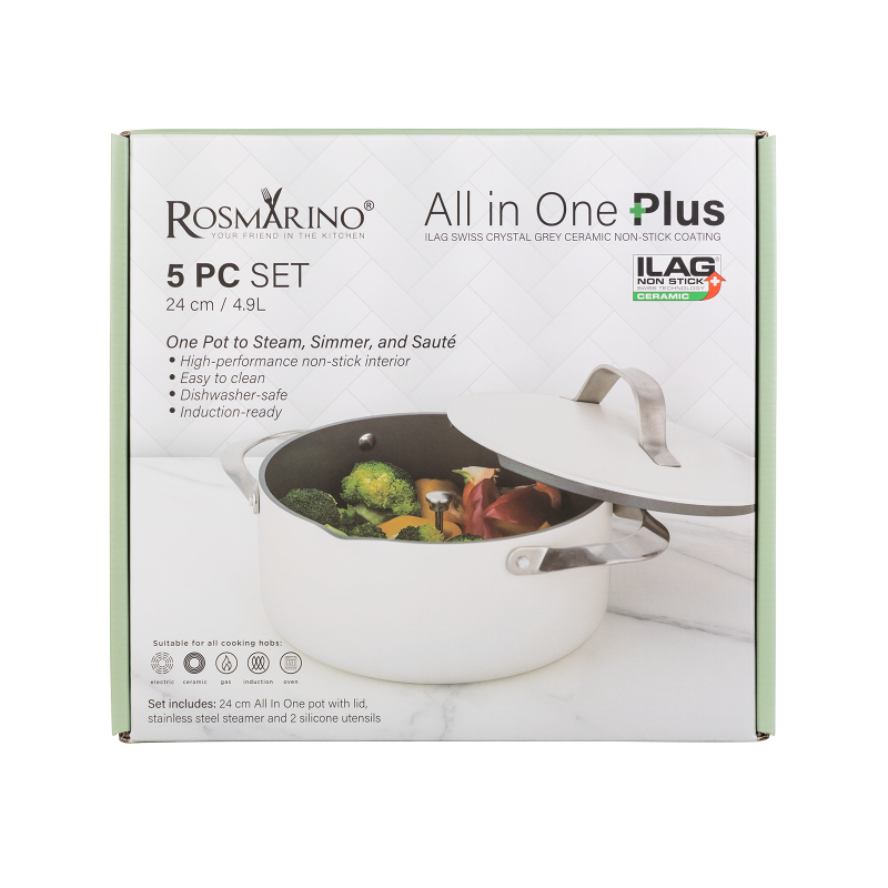 Lonac za kuvanje na pari, dinstanje  i prženje Rosmarino Chef's Choice All-in-One, 24 cm – bež