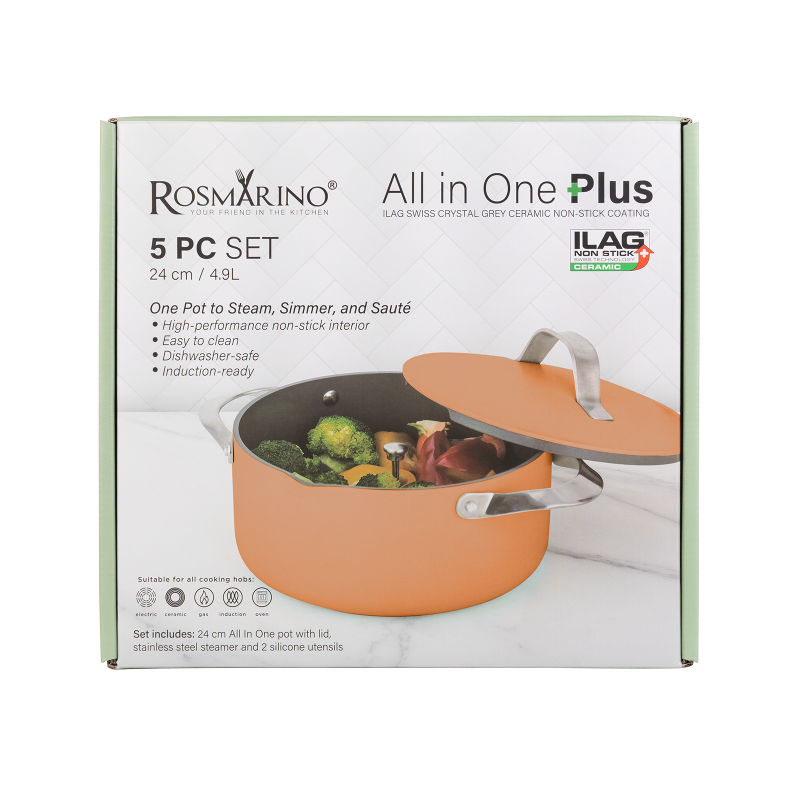 Lonac za kuvanje na pari, dinstanje  i prženje Rosmarino Chef's Choice All-in-One, 24 cm – terracotta