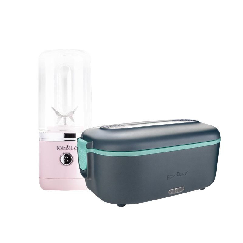 Set posude za zagrevanje hrane Rosmarino i prenosivog blendera Rosmarino NutriMax 2 GO (roze)