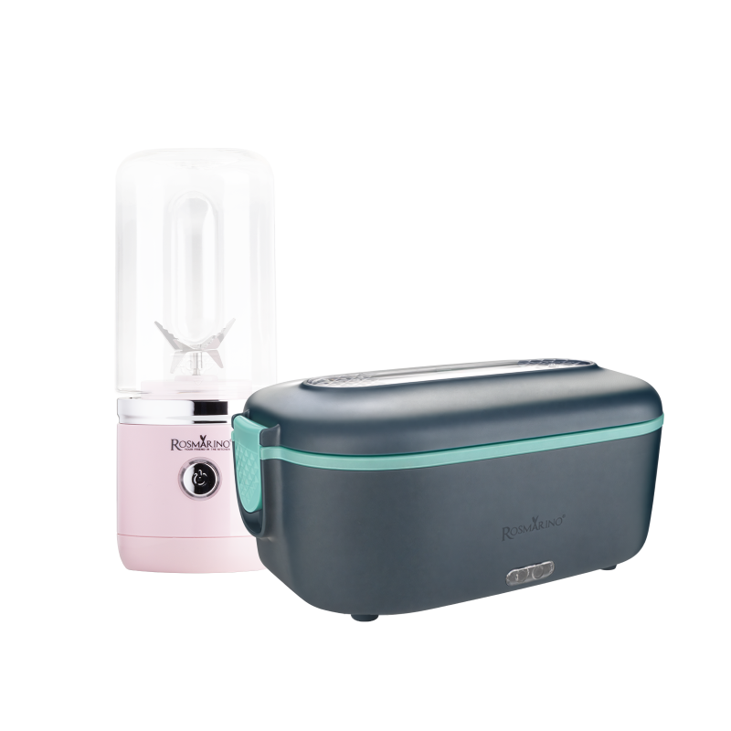 Set posude za zagrevanje hrane Rosmarino i prenosivog blendera Rosmarino NutriMax 2 GO (roze)