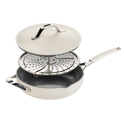 Tiganj za kuvanje na pari, sotiranje i prženje Rosmarino Chef’s Choice All-in-One, 28 cm – bež