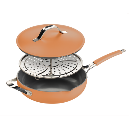 Tiganj za kuvanje na pari, sotiranje i prženje Rosmarino Chef’s Choice All-in-One, 28 cm – terracotta